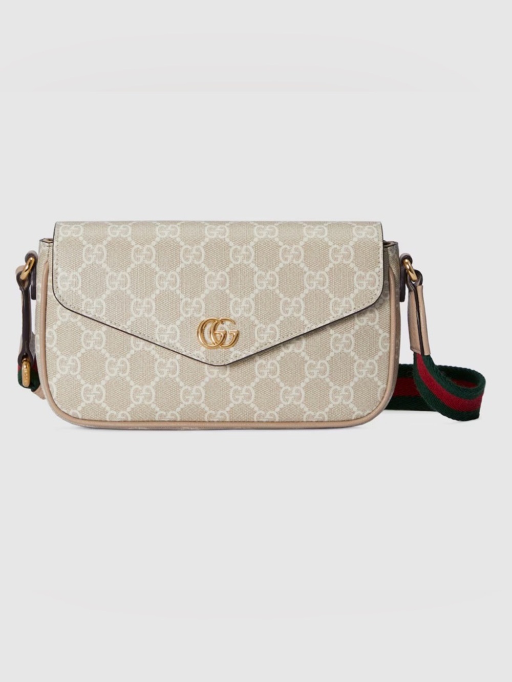 Gucci Ophidia Pochette Beige GG Supreme Crossbody with Web Stripe